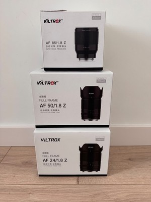 Nikon Z Viltrox Lot of Prime Lenses 24mm f1.8, 50mm f1.8, and 85mm f1.8