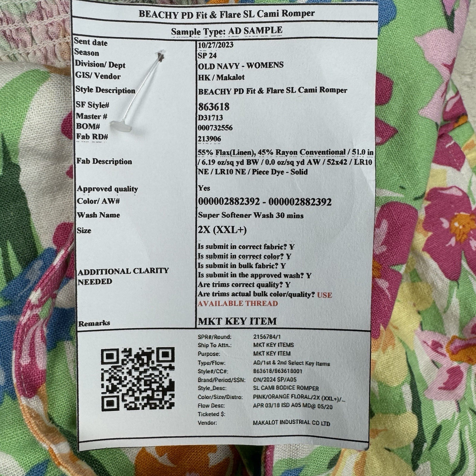 Old Navy Cami Romper Womens 2X Linen Blend Floral Sweetheart Smocking Beachy