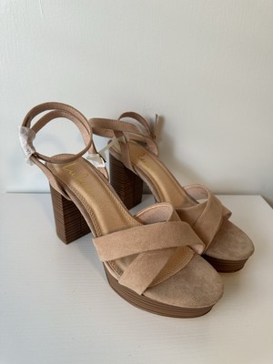 Lulus Shae Mauve Suede Platform Ankle Strap Heels Size 7.5 NWOB 