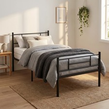 Single / Double Bed Frame + Mattress with High Headboard 90 / 140 x 200cm