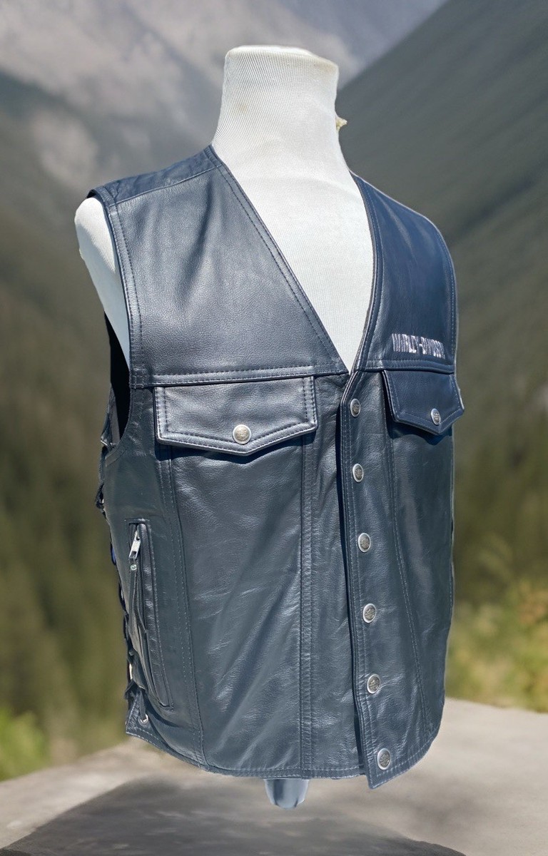 Harley Davidson Men Piston II Leather Snap Vest Medium Heavy Thick