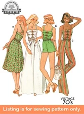 SEWING PATTERN Womens Clothes Clothing 70s 1970s Dress Jumpsuit Long Short 8596