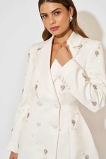 Crystal Women Blazers Jackets Double Breasted Rhinestone Business Formal Party