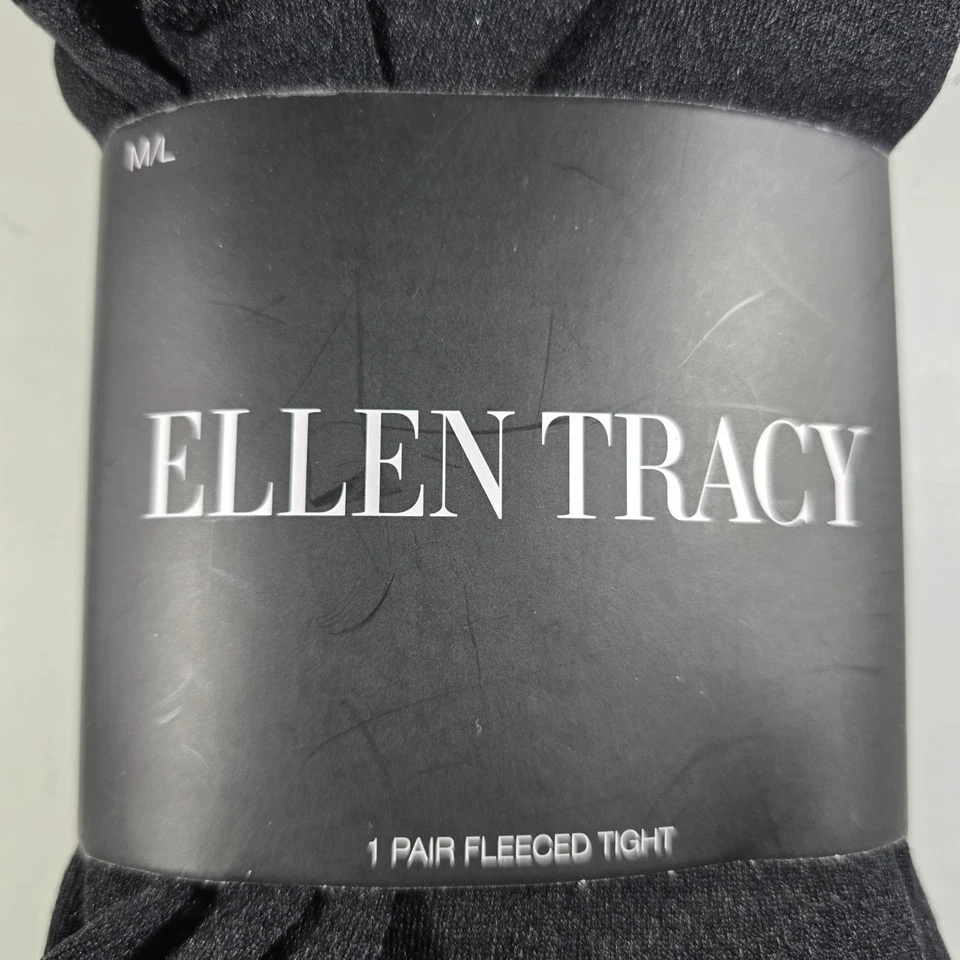 Ellen Tracy Fleece-Lined Tights M/L Jet Black Polyester Spandex Soft Stretch - Image 2 of 3