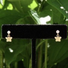 14k Butterfly Dangle Cubic Zirconia Earrings 0.42g