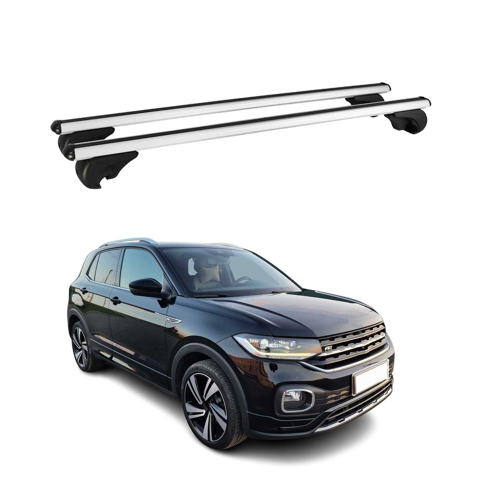Barres de toit transversales alu argent pour galerie de toit VW T-Cross 2019-2026