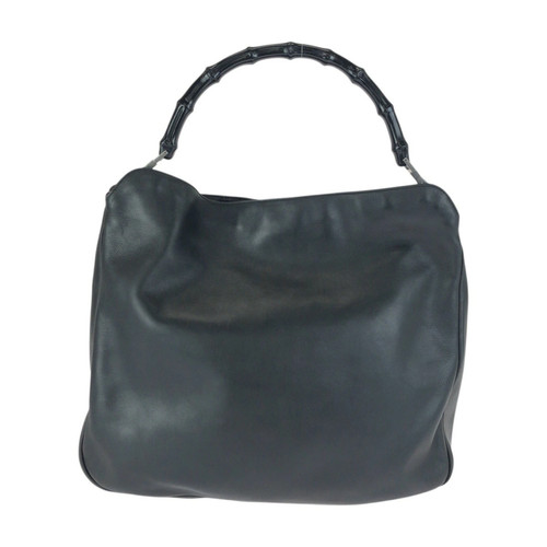 GUCCI 001 1577 Bamboo Leather Black Women's Handbag #PB15796