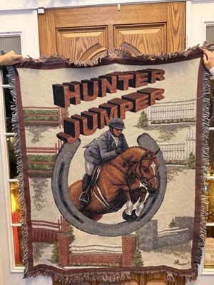 Hunter Jumper Equestrian Woven Throw Blanket Horse Riding Signed Benda 52x60