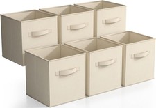 11 Inch Foldable Storage Cubes 6 Pack - Dual Handle Fabric Bins Beige