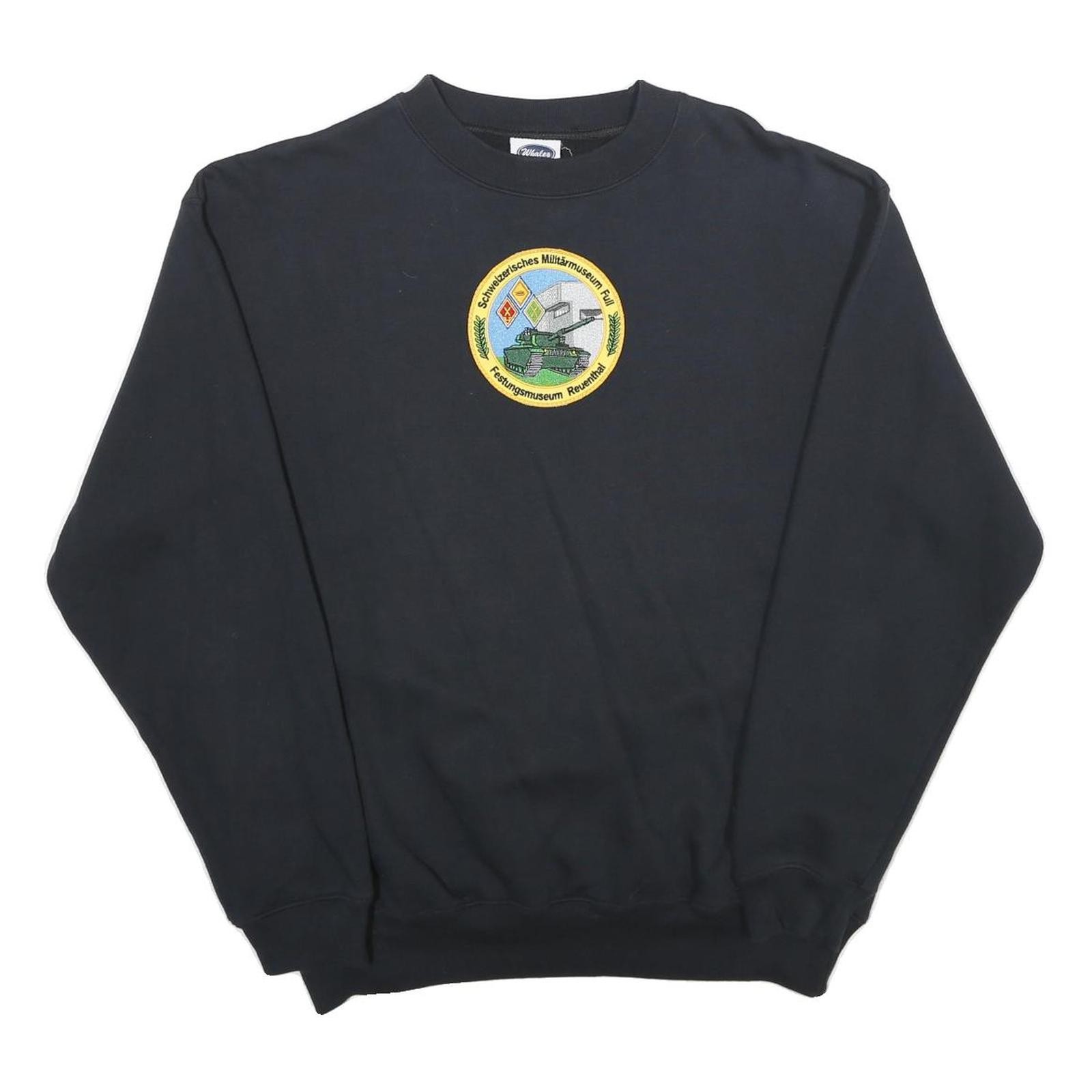 WHALE Sudadera Hombre Negro Algodón Mezcla Cuello Redondo XL Militar