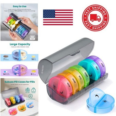 Large Weekly Pill Organizer for 14 Pills AM PM Design Easy Open Portable Case