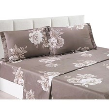 Marrisa Brown Floral 100 Cotton King Sheet Set Pillowcase Romantic Elegant