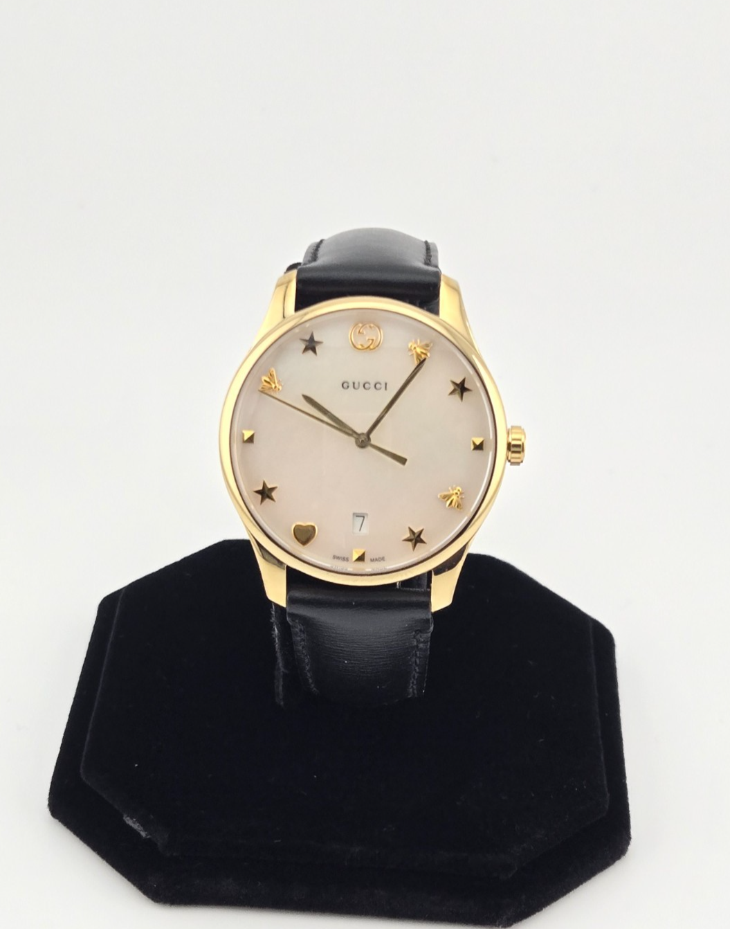 Gucci G-Timeless Women's Watch with MOP Dial and Leather Band YA1264044