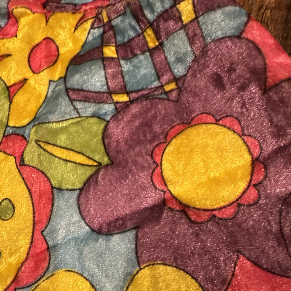 Mini Vestido Hippie Vintage Para Mujer Estampado Floral Brillante Terciopelo Talla Pequeña Foto 3 de 4