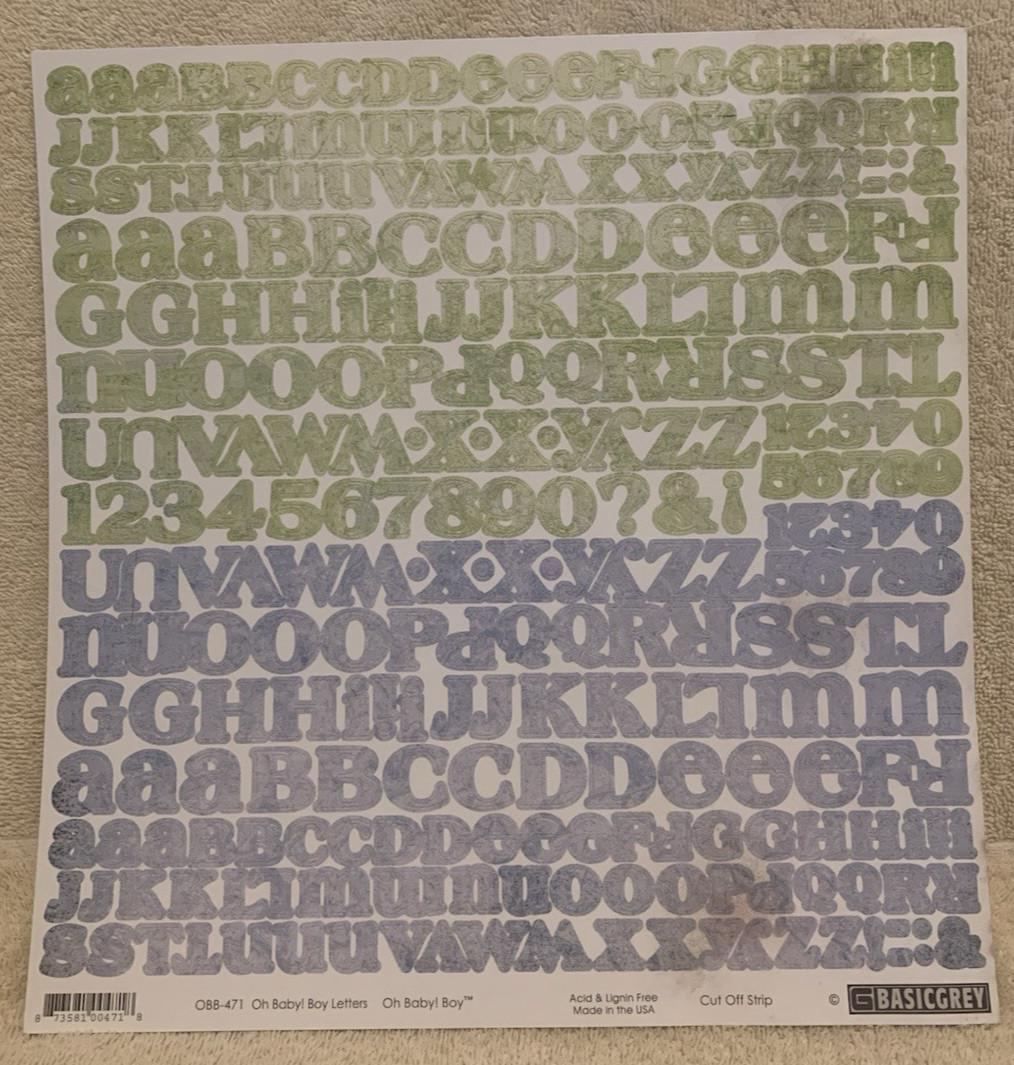 Lot Of 7 BASIC GREY Alphabet, Number & Punctuation Sticker Sheets 12x12 - Unused