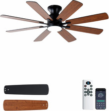 52" Brown Ceiling Fan with Lights Remote, Quiet DC Motor, Flush Mount