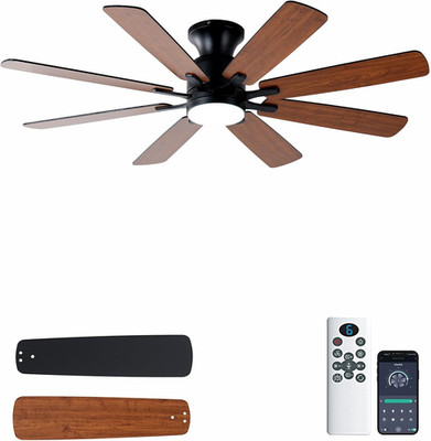 52'' Brown Ceiling Fan with Lights & Remote, Quiet DC Motor, Flush Mount