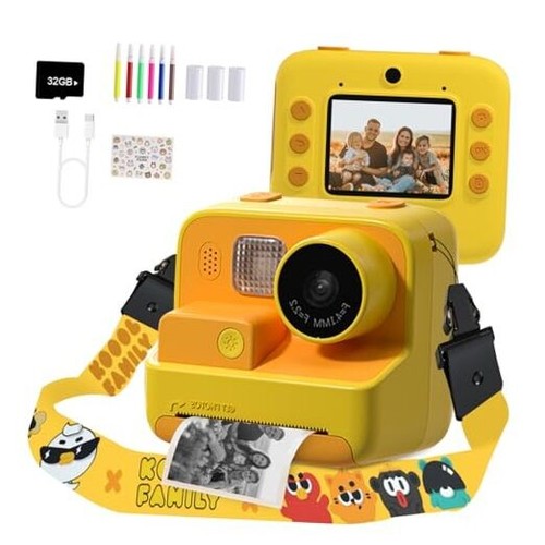 Kids Camera Instant Print, 48MP Digital Camera Selfie 1080P Video with Orange