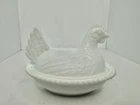 Vintage Indiana Glass Milk Glass Hen on Nest 2pcs Beaded Edge