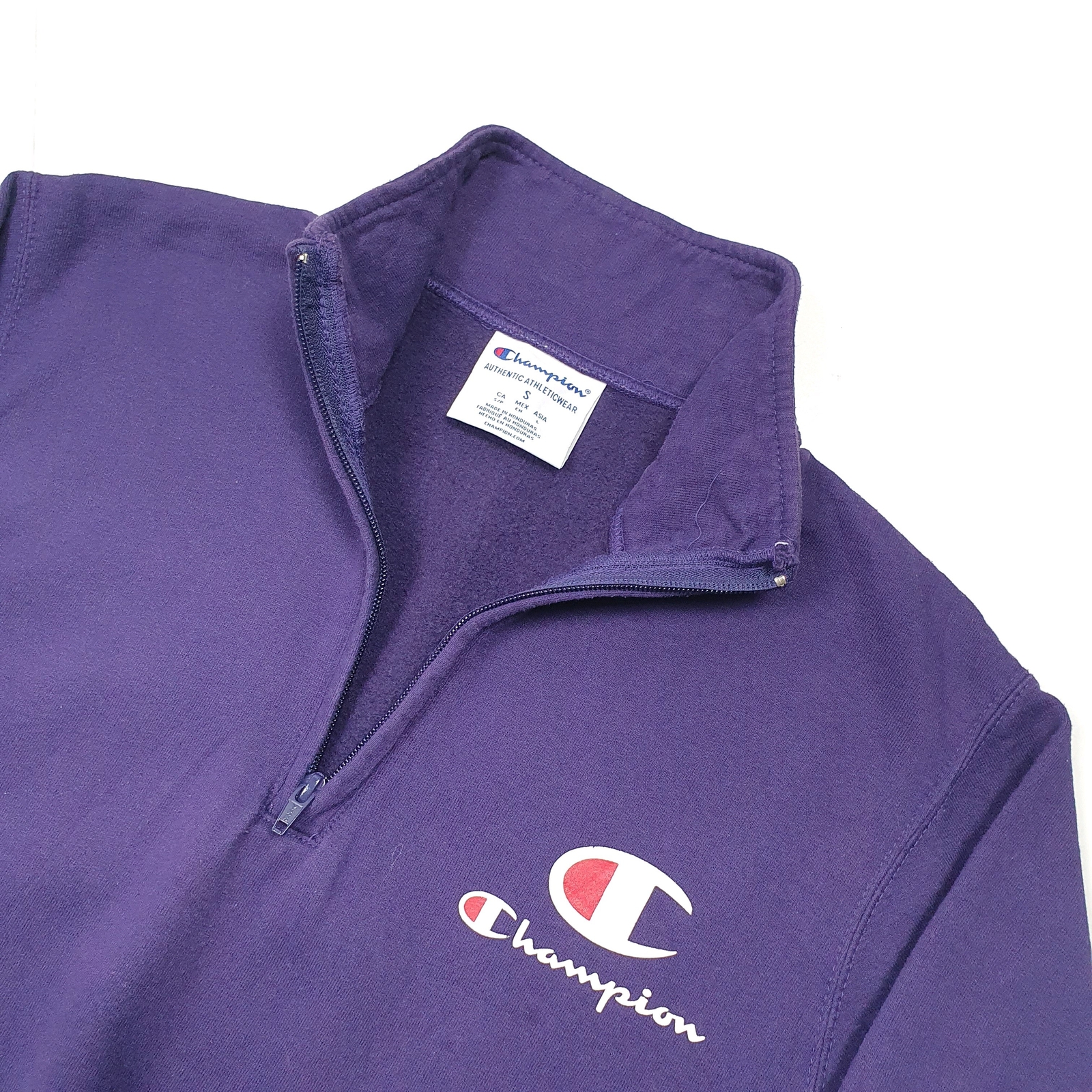 Mens CHAMPION Spellout Cotton 1/4 Quarter Zip Jumper Sweatshirt S image 2