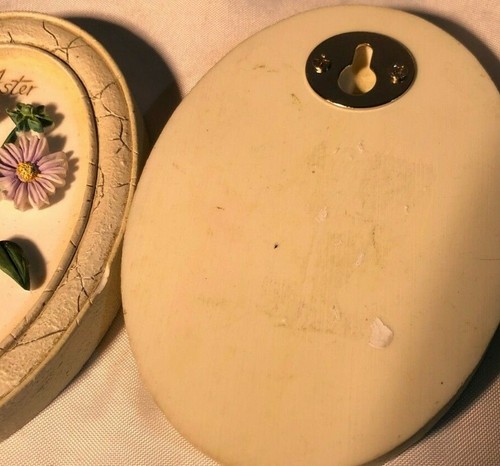 Pair 3D Ceramic Hanging Flower Picture Plaque in Oval Frame - Aster & Linum - Picture 5 of 5