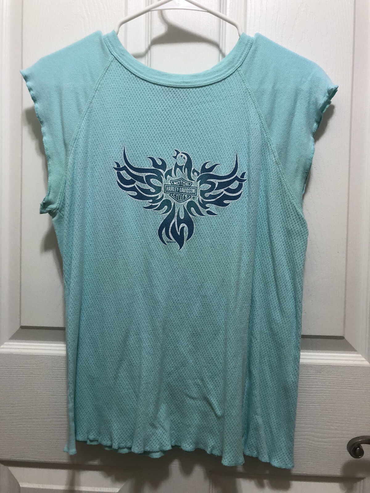 Women's Harley Davidson T-Shirt - Pig Trail Harley - Sz Large - Light Blue