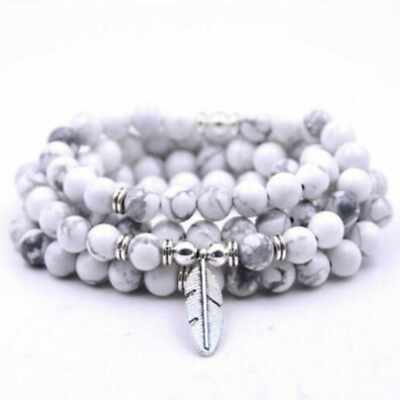 6mm White Turquoise Howlite Bracelet 108 Beads Leaf Diy Cuff Chakra Prayer