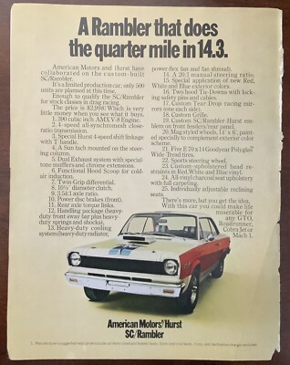 Original Color 1969 American Motors Hurst SC/Rambler Ad