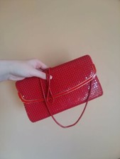 Vintage 80s Metal Mesh Sparkly Red Evening Bag Clutch w Strap