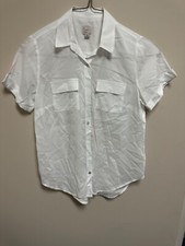 Womens Used A New Day / White Button Up Short Sleeve Blouse Size Small