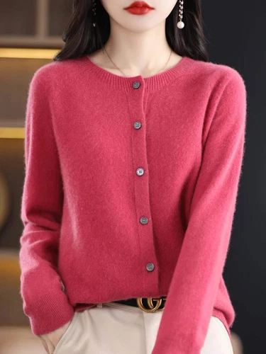 Long Sleeve 100% Merino Wool Sweaters Cashmere Cardigan Spring Autumn Women O-Ne - Picture 38 of 84