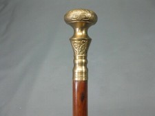 Solid Antique Solid Brass Handle Wooden Walking Stick Cane Vintage Designer