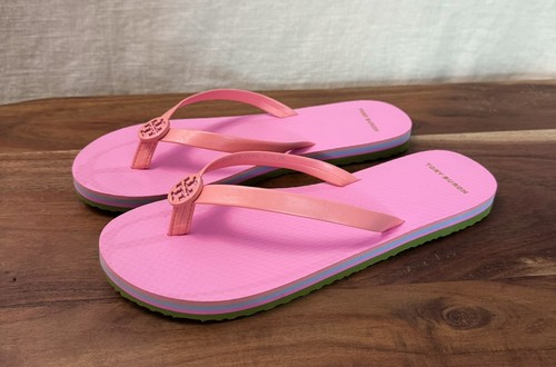 Tory Burch Mini Minnie Medaillon Flip Flops pink/koralle 8M EINMAL GETRAGEN HERVORRAGENDER ZUSTAND!