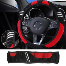 Car Interior Steering Wheel Booster Cover Non Slip Plush Red + Black Accessories
