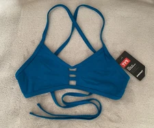 TYR Bikini Swim Top DuraFast Solid Pacific Tieback Size Small 4/6 UPF 50 Blue