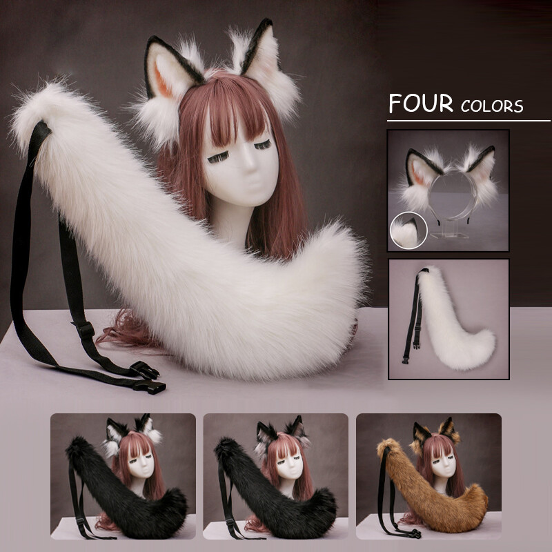 Orejas de lobo hechas a mano orejas de animal cola de lobo diadema cos tocado horquilla
