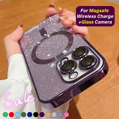 Bling Glitter Mag Safe Magnetic Plating Case For iPhone 16 Pro Max 15 14 13 12