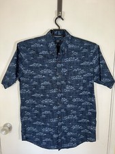 Arrow Shirt Short Sleeve Men's Size Medium Blue Island Print Button Up