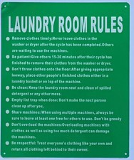 LAUNDRY ROOM RULES SIGN 10X12, Green, Aluminum -REF24-1027