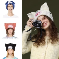 Hooded Cap Loverboy Cat Ear Knit Hat Double-layer Knitted Cap Cold Hat  Unisex