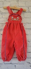Vintage Carters 12 Months Red Corduroy Overalls Embroidered Flowers Fall...