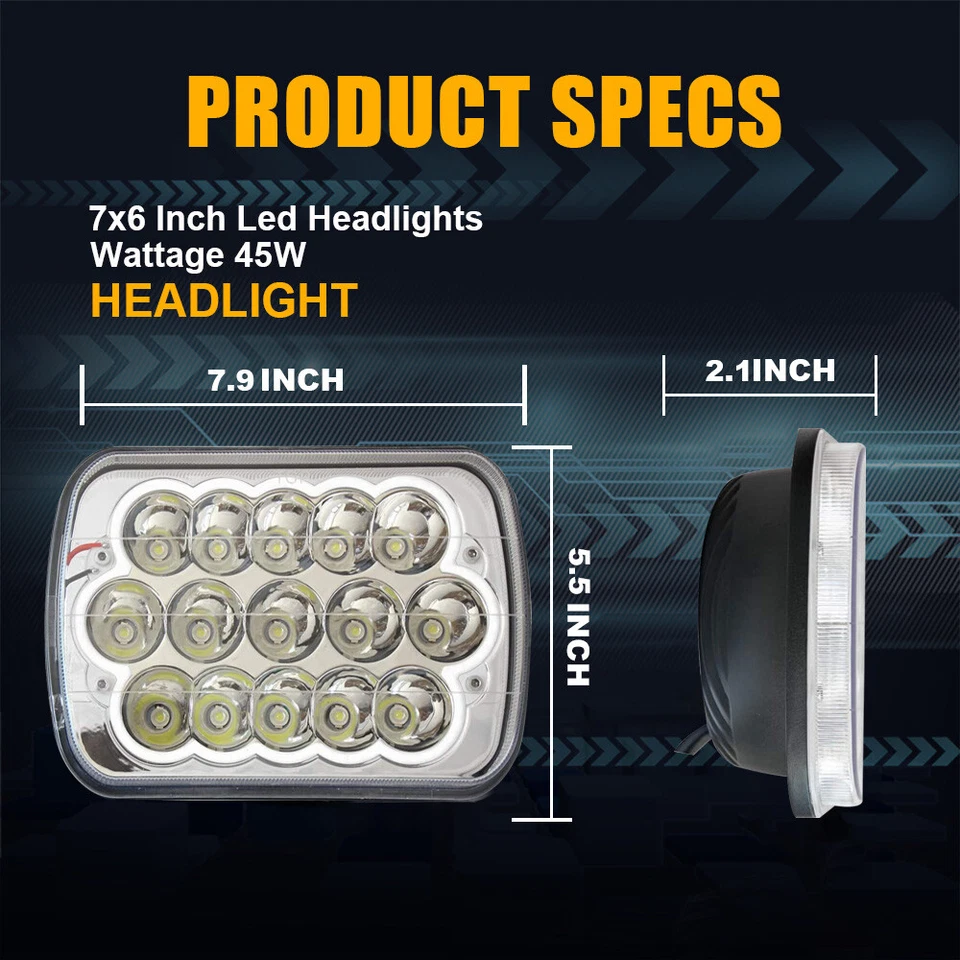 5x7" 7x6" LED Headlight Hi-Lo Sealed Beam Blue DRL For Toyota Pickup 1982-1995 - Image 2 of 4