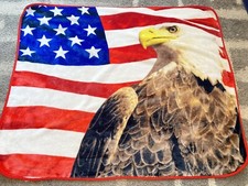 Americana Bald Eagle American Flag Patriotic Throw Blanket 48"x60" Vintage USA