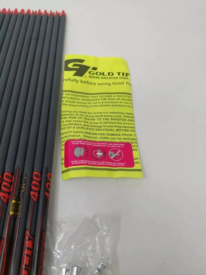 12pk Gold Tip Velocity 400 Uncut Carbon Arrow Shafts w/ Inserts & Nocks: VEL400S - Image 3 of 4