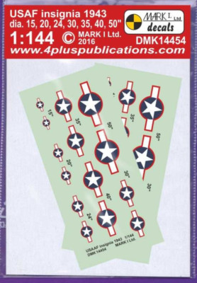 Mark I 1/144 USAAF Insignia Roundels Stars Bars 1943 Waterslide Decals DMK14454