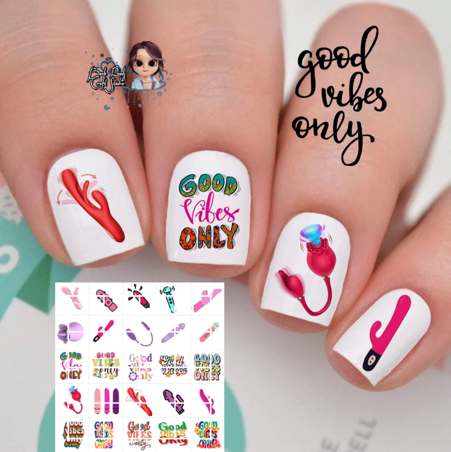Good Vibes Only Waterslide Nail Decals Set Of 50  Instructions & Bonus