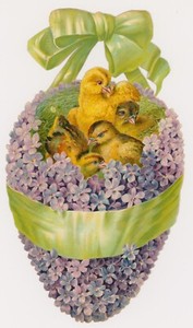 EASTER, chicks in egg, flowers greeting card, card circa 1900