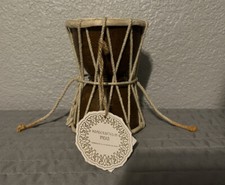 Drum; Handmade Decorative Wood/Leather Indian Folk Dumroo. Rustic Used Look.