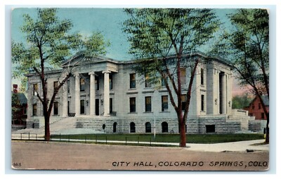 POSTCARD Colorado Springs City Hall H R Schmidt & Co White Stone Building