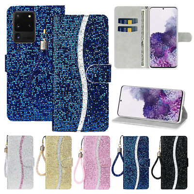 Luxury Leather Glitter Strap Wallet Stand Case Cover For Samsung Galaxy Phones